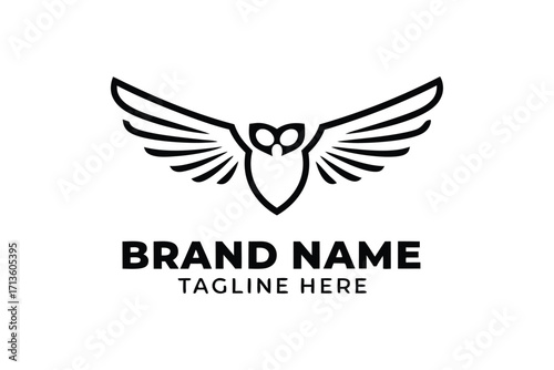 Simple Owl Logo with Wings Spread Design, Icon on White Background Style