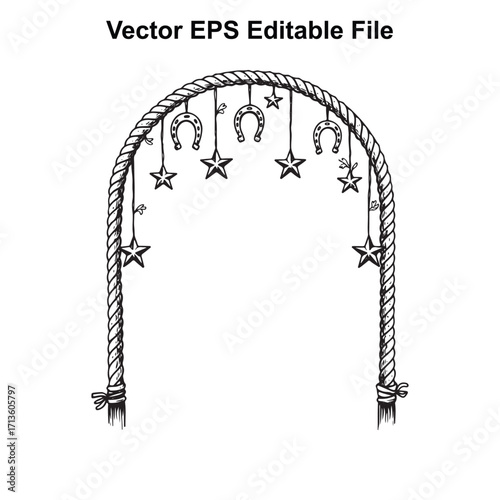 Vector art of western archway with horseshoes and stars