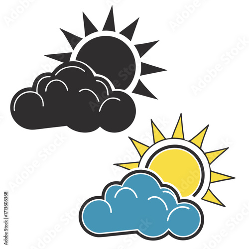 Black cloud obscuring sun and blue cloud with yellow sun weather