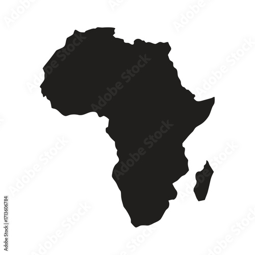 A stark black silhouette depicting the geographical shape of the african continent