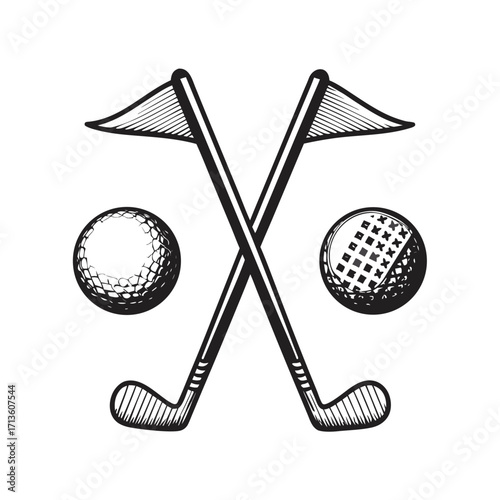 Vintage style illustration of golf balls and flags in a crossed design