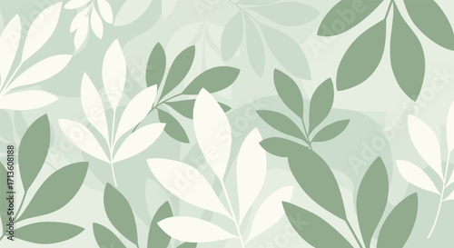 A delicate pattern of overlapping light green and off-white leaves arranged in a visually pleasing composition.
