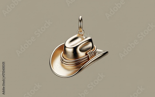 Golden cowboy hat pendant on brown background