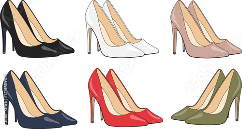 Fashion high heel shoes, elegant stiletto pumps for women, stylish ladies footwear, trendy colorful shoes collection, modern fashion accessories design