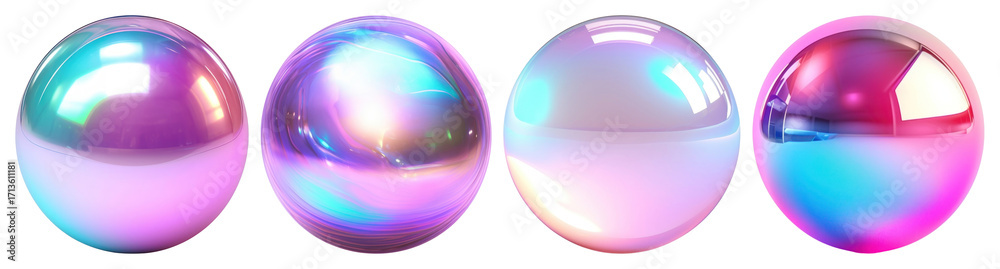 Obraz premium PNG Colorful iridescent glossy spheres, element set on transparent background