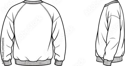Sweatshirt vector illustration, blank apparel fashion template, unisex pullover design mockup, long sleeve crewneck clothing sketch, casual wear outline