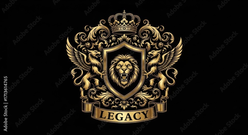 Fototapeta premium A golden logo of the king isolated on black background 