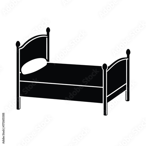 Minimalist black bed silhouette on white background