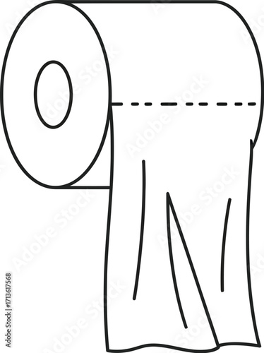 Minimalist line art of a toilet paper roll on a clean white background for hygiene and bathroom concepts and designs for print and web use