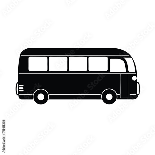 Minimalist black bus silhouette on white background