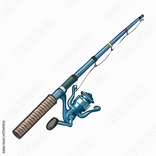 Modern vector clip art of a fishing rod with reel, isolated