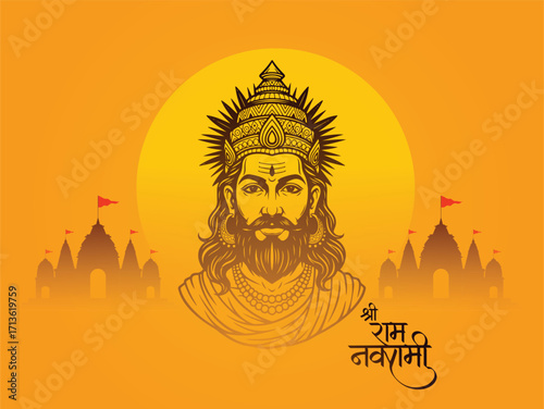 Majestic portrait of lord hanuman with divine aura and temple silhouettes