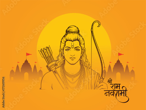 Lord rama in golden hues with bow and arrows celebrating a divine festival