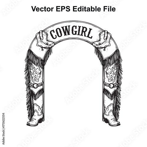 Vector art of cowgirl archway with boots and fringe