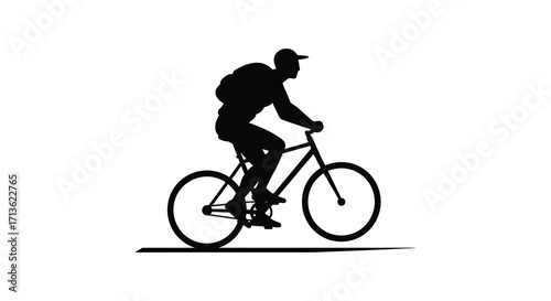 Silhouette of a cyclist riding a bicycle against a white background