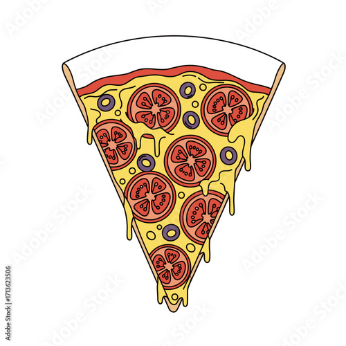 A delicious slice of pizza with melted cheese and fresh tomato toppings.