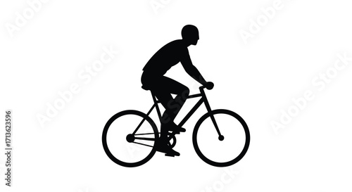 Silhouette of a cyclist riding a bicycle on a white background