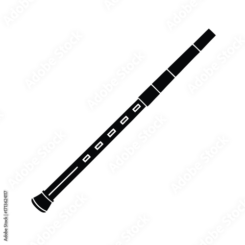 Minimalist black flute silhouette on white background