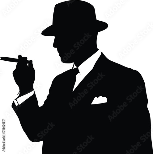 Man in hat smoking cigar suit