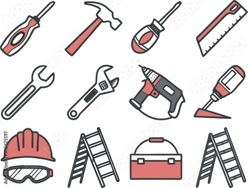 Collection of Isometric Furniture and Home Decor Objects with a Clean Outline Style
