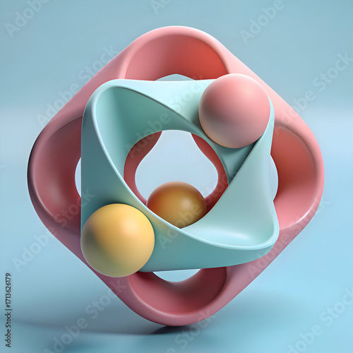 Abstract 3D Render. Interlocking Pastel Geometric Shapes