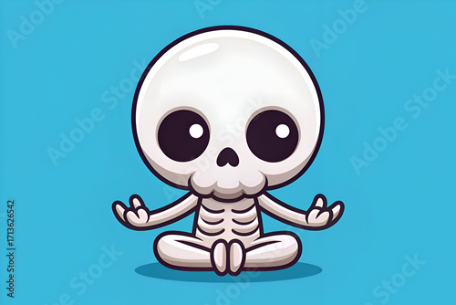 Cute Cartoon Skeleton in Lotus Position. Yoga and Mindfulness Illustration