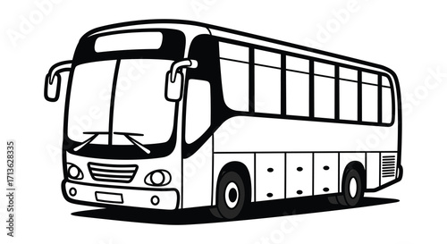 Simple black and white illustration of a passenger transportation bus vehicle