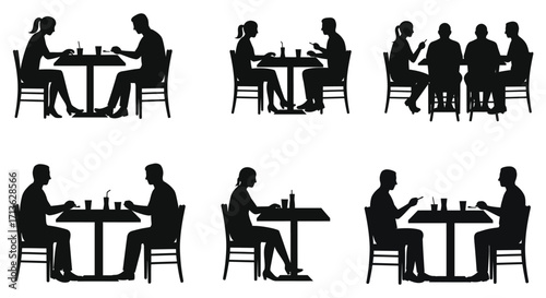 Silhouettes of people dining together at restaurant tables a social gathering