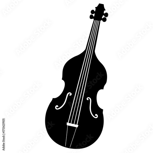 A minimalist black silhouette of a double bass against a clean white background