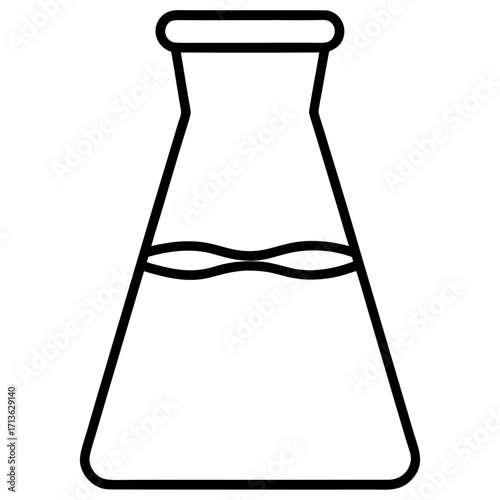 Simple line art illustration of a laboratory erlenmeyer flask containing a wavy liquid line