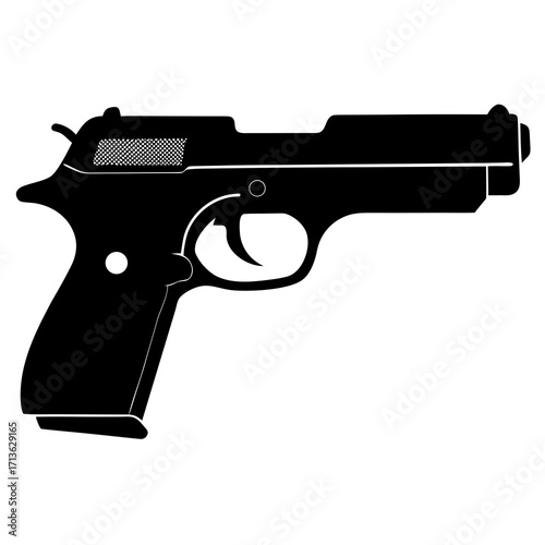 Black silhouette of a handgun pistol on a white background