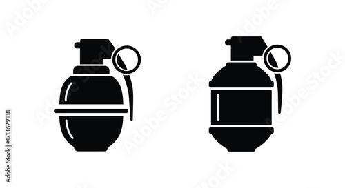 Two black and white illustrations of hand grenades are prominently displayed