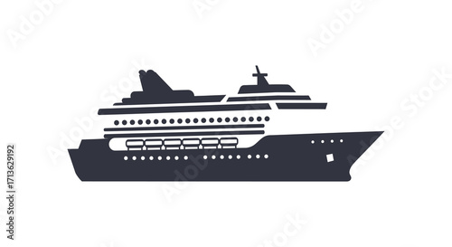 Simple black and white illustration of a large ocean cruise ship