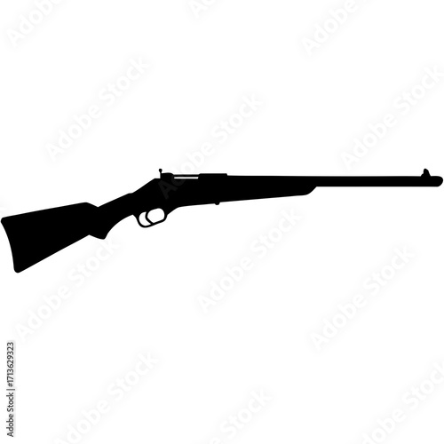 Silhouette of a hunting rifle with a wooden stock and long barrel isolated on a white background