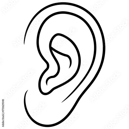 Simple outline drawing of a human ear on a white background