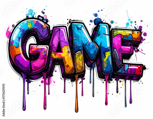 Colorful graffiti-style word art depicting the word "GAME" isolated on transparent background. 