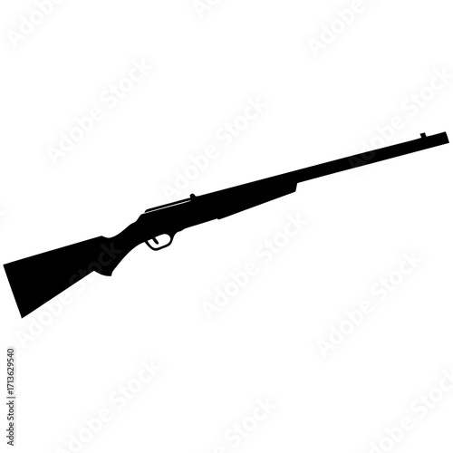 Black silhouette of a hunting rifle with a long barrel and wooden stock on a white background