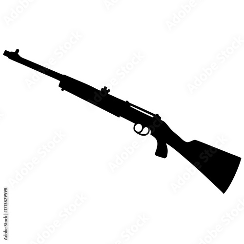 Silhouette of a hunting rifle with a wooden stock and long barrel on a white background