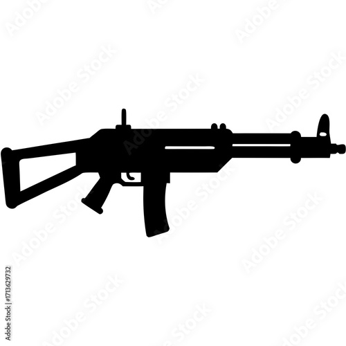 Black silhouette of a modern assault rifle with a collapsible stock and magazine