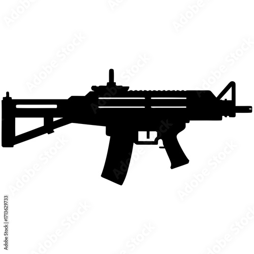 Silhouette of a modern tactical assault rifle with a collapsible stock and magazine