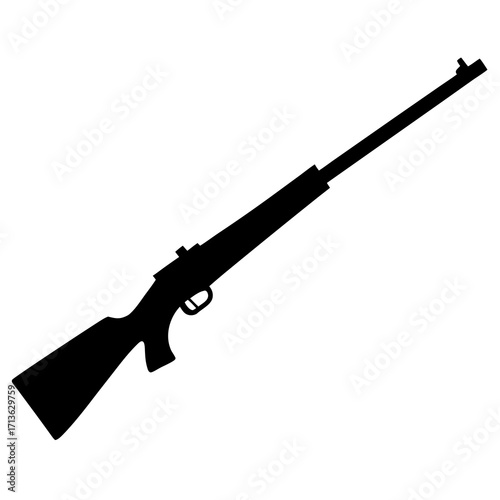 Black silhouette of a hunting rifle against a white background