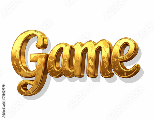 The word "Game" rendered in a shiny, textured gold, casting a soft shadow isolated on transparent background.