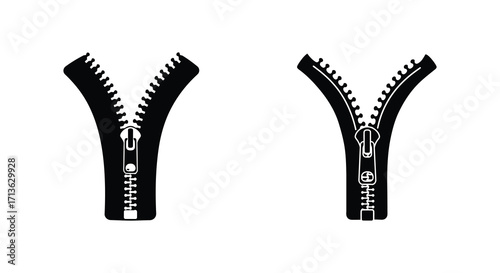 Two black zipper icons shown open and closed in simple design