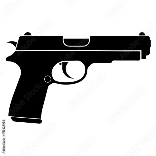 Black silhouette of a handgun pistol on a white background
