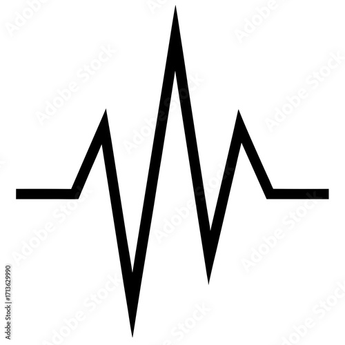 Simple black electrocardiogram line graph representing a heartbeat on a white background