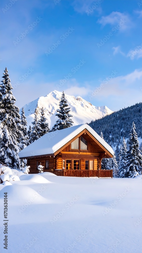 Fototapeta premium Snowy mountain cabin