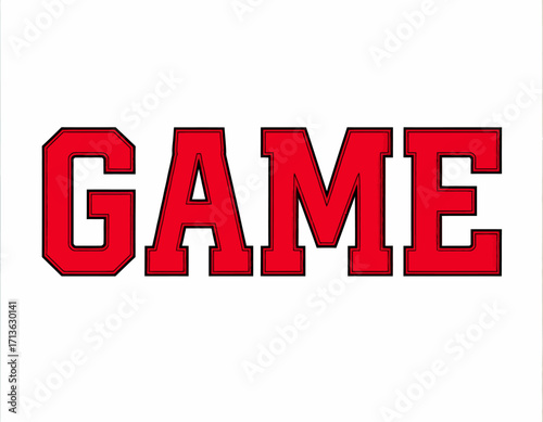 Bold red word "GAME" in a collegiate font, centered isolated on transparent background.
