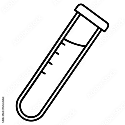Simple black and white line drawing of a tilted test tube with a small amount of liquid and measurement markings