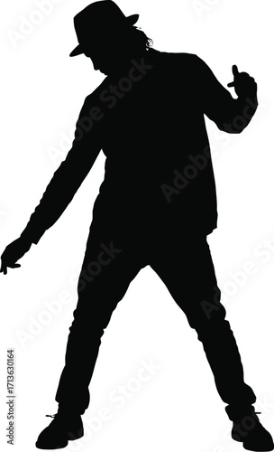 Dancer silhouette with hat and outstretched arms black