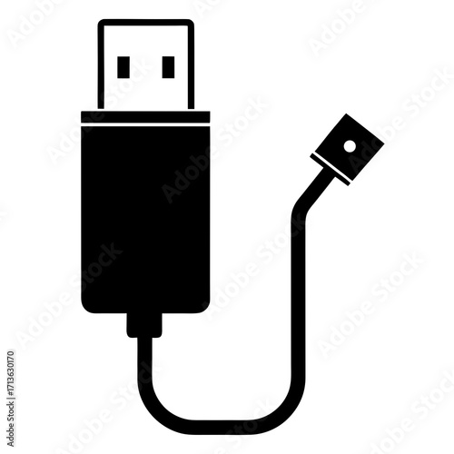 Black icon of a usb cable with a standard usb type a connector and a smaller connector at the end of the wire